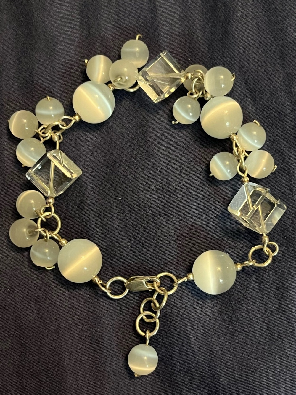 Elegant Sterling Silver and Cat Eye/ Glass Beaded Bracelet